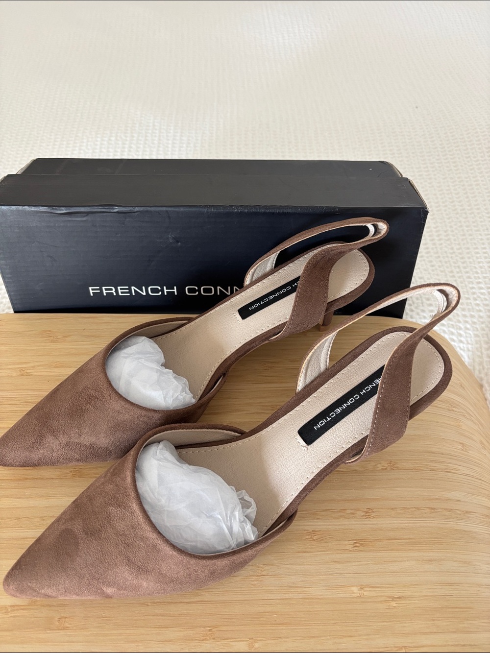 French Connection Brown Suede Slingback Kitten Heel Mules 9